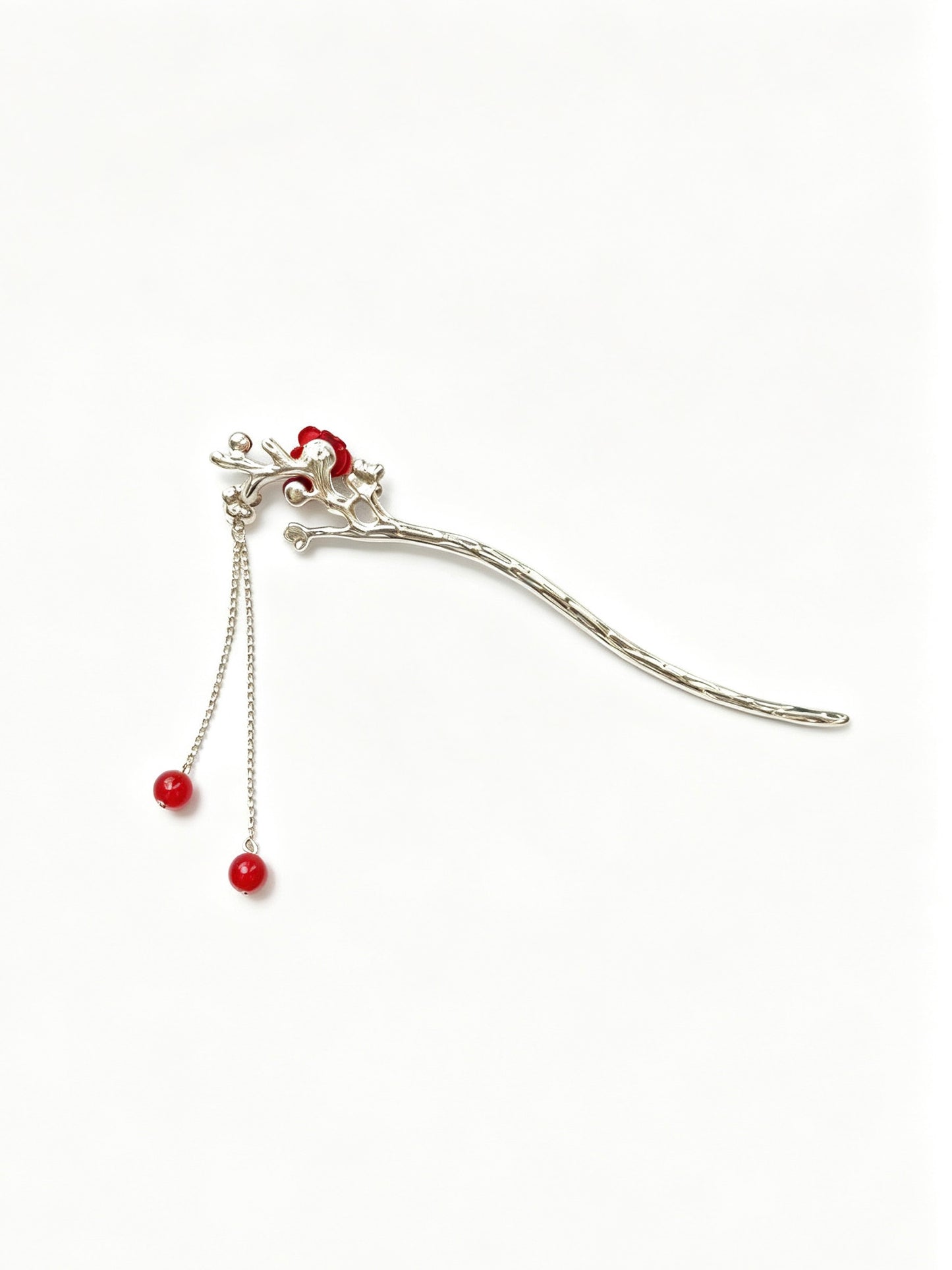 Joseph Arthur Floral Branch Hair Stick with Beaded Chain