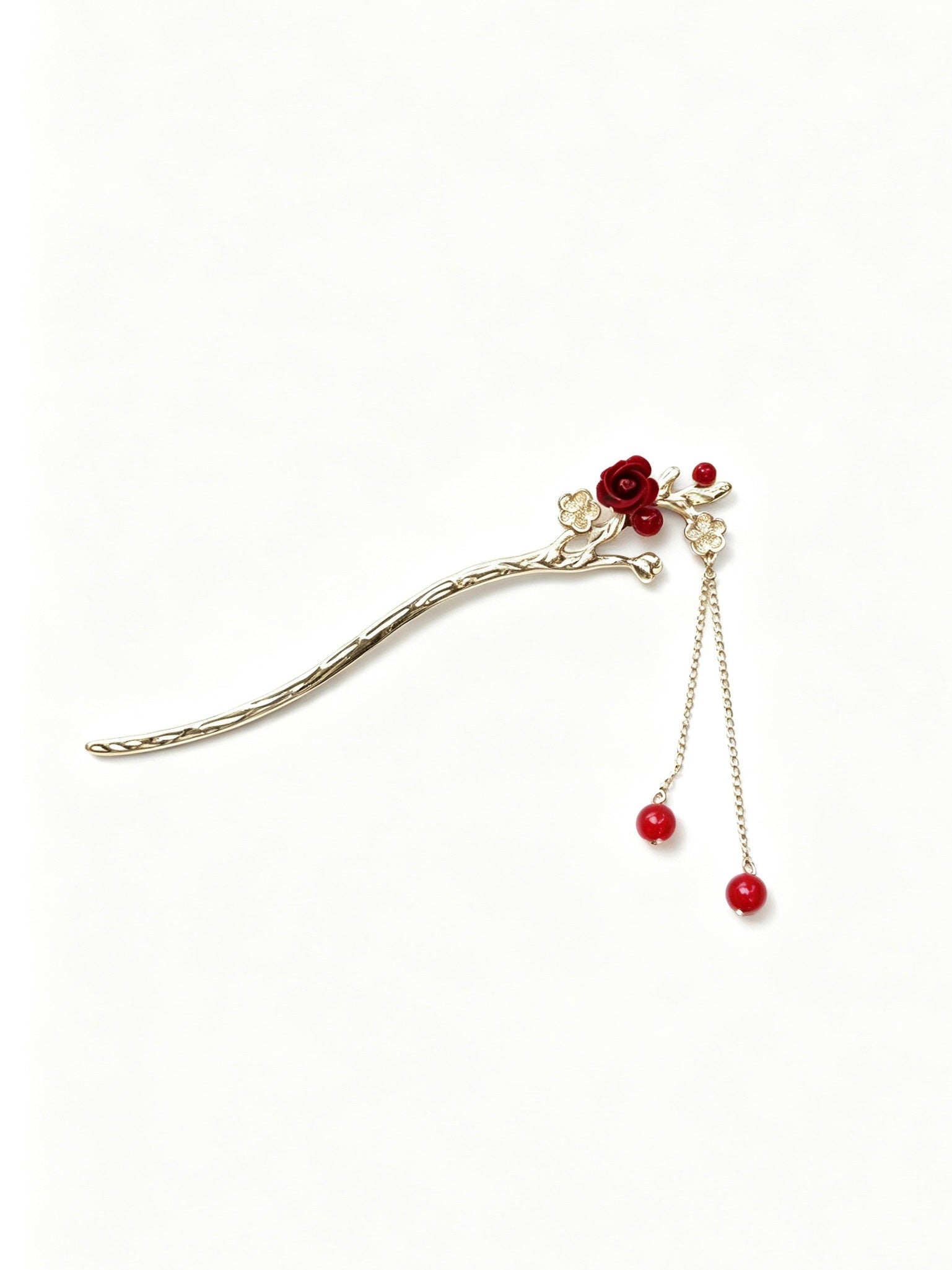 Joseph Arthur Floral Branch Hair Stick with Beaded Chain