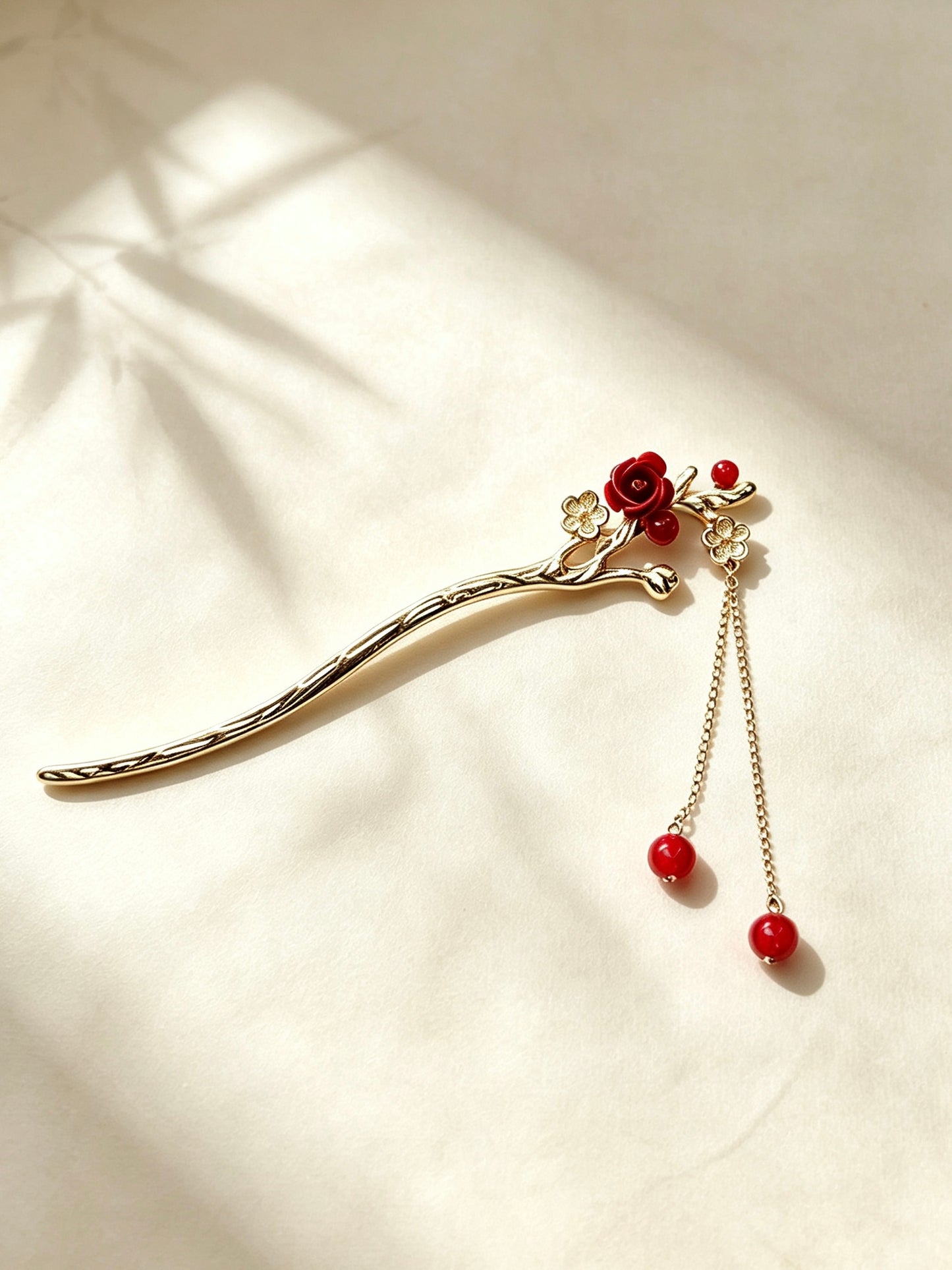 Joseph Arthur Floral Branch Hair Stick with Beaded Chain