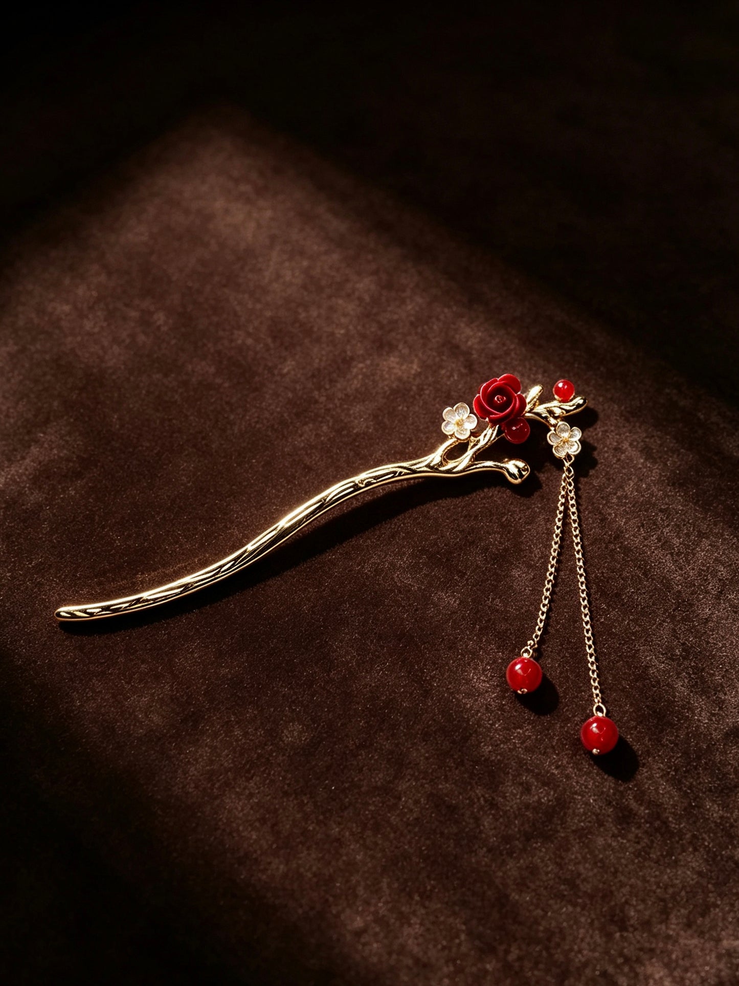 Joseph Arthur Floral Branch Hair Stick with Beaded Chain