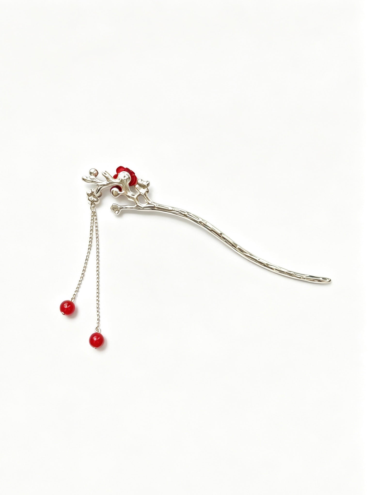 Joseph Arthur Floral Branch Hair Stick with Beaded Chain