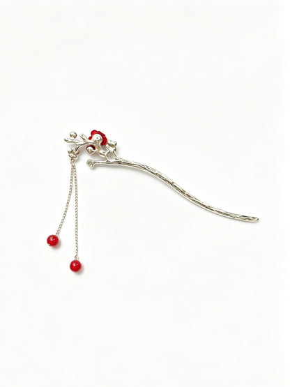 Joseph Arthur Floral Branch Hair Stick with Beaded Chain